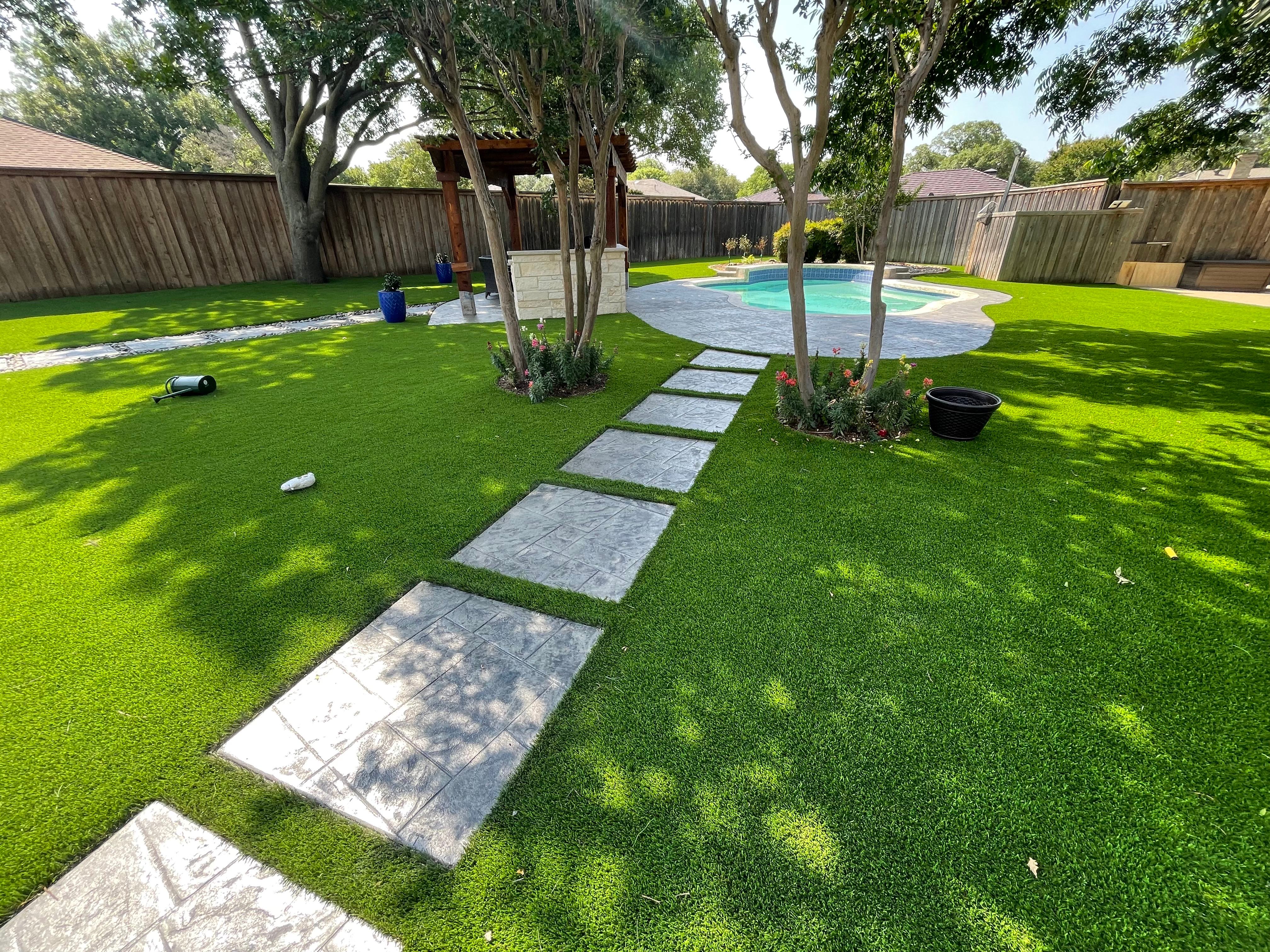 Backyard with professional landscape lighting