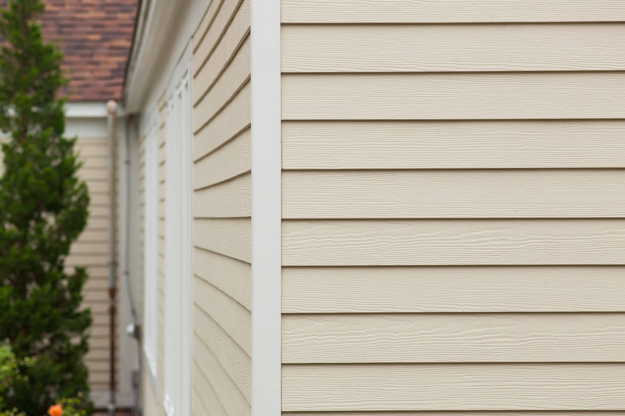 Close-up of durable beige horizontal siding