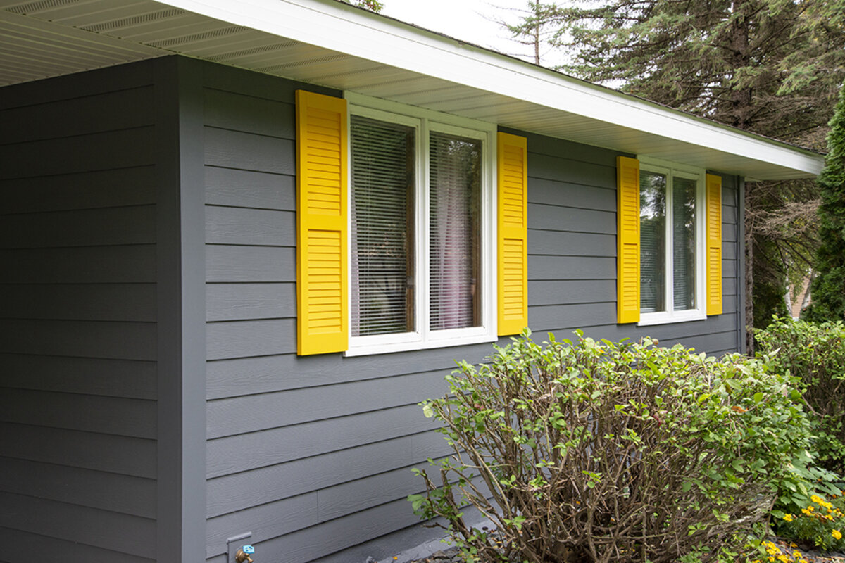 Gray Siding with Accent Shutters
